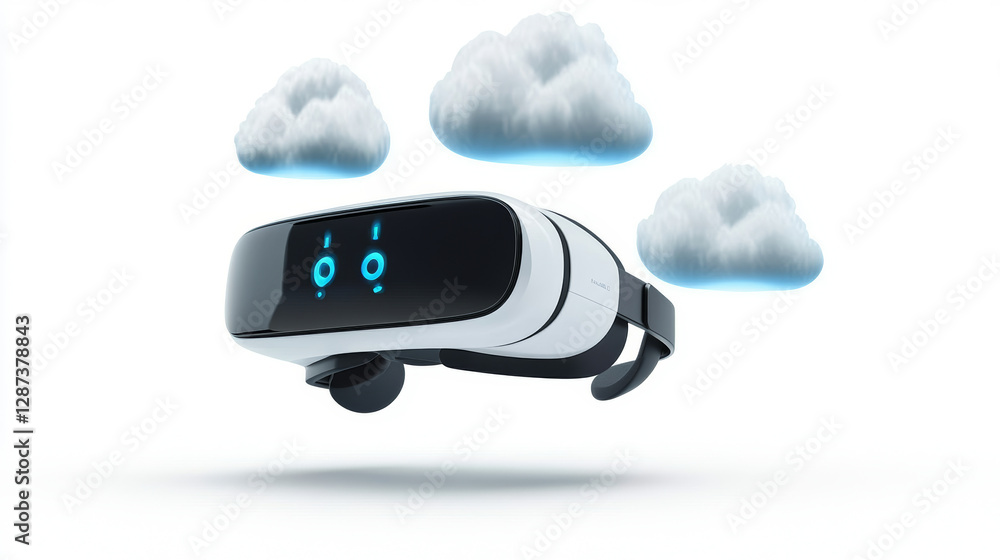 Poster exploring virtual reality innovative technology cloud environments digital content futuristic concep