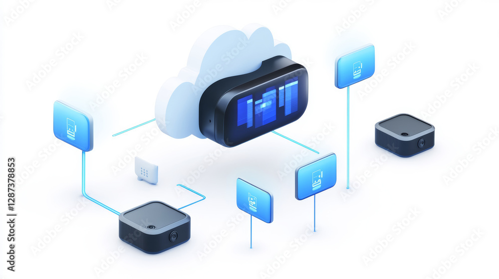 Poster cloud-based data storage solutions technology infographic digital environment aerial view innovation