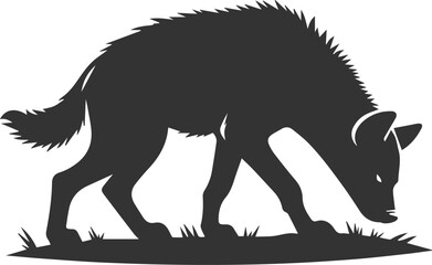A hyena sniffing the ground, searching for a scent animal silhouette vector