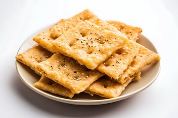 Fototapeta premium Tasty crackers with sesame seeds isolated on white background.