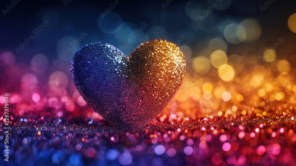 Poster a sparkling heart shaped glitter backdrop featuring a smooth gradient and text area
