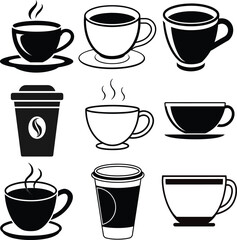 Obraz premium a set of tea cup vector silhouette, isolated white background