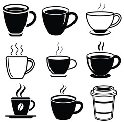 Obraz premium a set of tea cup vector silhouette, isolated white background