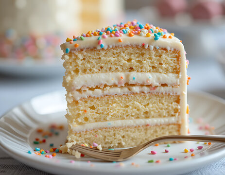 Delicious Vanilla Cake Slice with Colorful Sprinkles: A Festive Treat