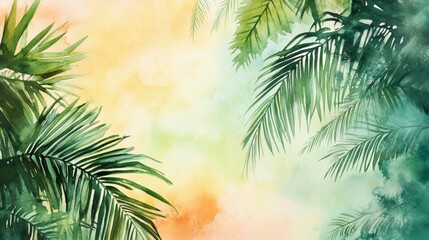 Creating lush green palm leaf art tropical paradise watercolor painting vibrant environment close-up nature's beauty