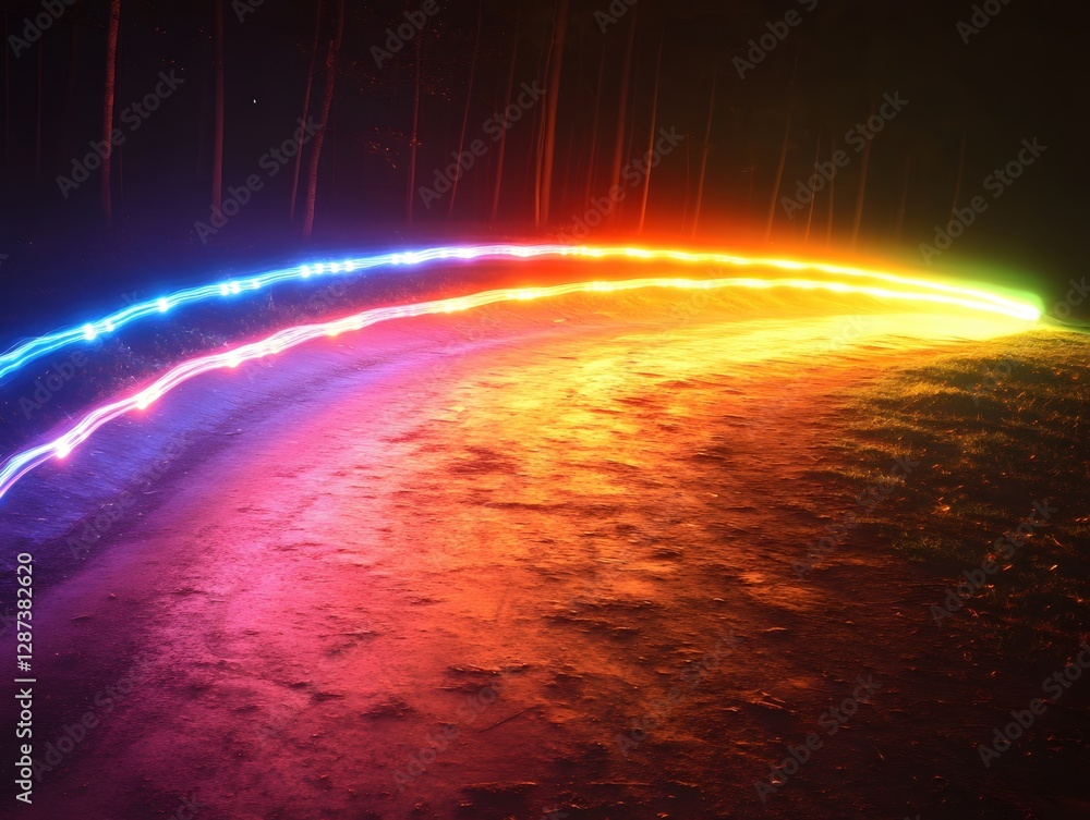 Poster enchanting light painting illuminating a path through a dark forest vibrant colors create a magical 