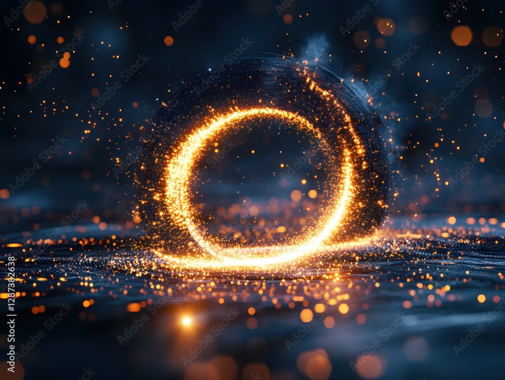 Poster dynamic glowing ring of light and energy on a dark background with bokeh effect creating a futuristi