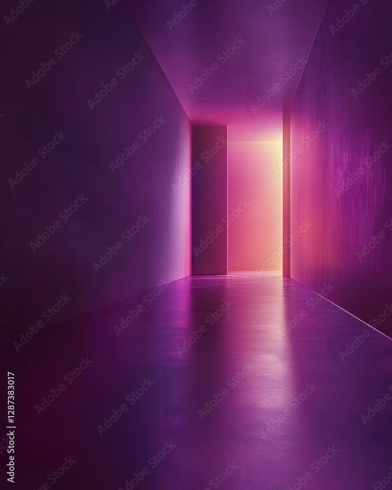 Poster abstract corridor illuminated with vibrant magenta and pink hues creating a futuristic and surreal p