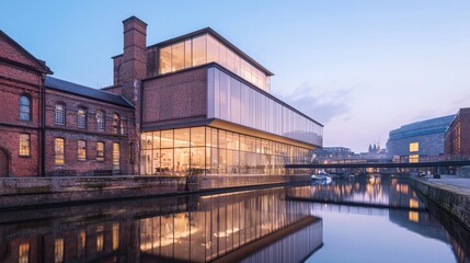 Modern Refurbished Heritage Building by the Water at Dusk