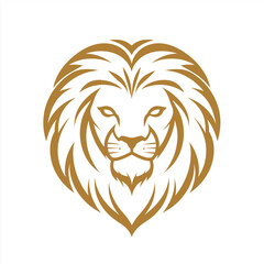 Golden Lion Head Line Art Vector Illustration Logo Design