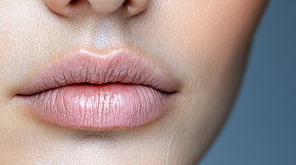 Fototapeta premium Close Up Shimmering Glitter Makeup on Woman's Lips Gray Background