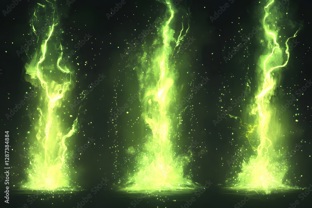 Aufkleber ethereal green energy streams rising from the ground creating a magical and enchanting atmosphere in