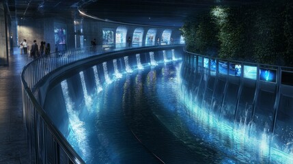 Dual Level Canal with Water Features and Lighted Installations