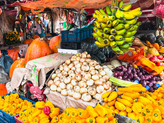 Colombian Market with Pumpkins and Fresh Produce