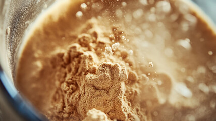 Protein powder dissolving in liquid, creating smooth texture