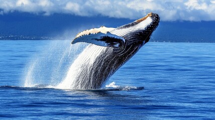 Whale breaching and splashing open ocean action photography marine environment underwater...