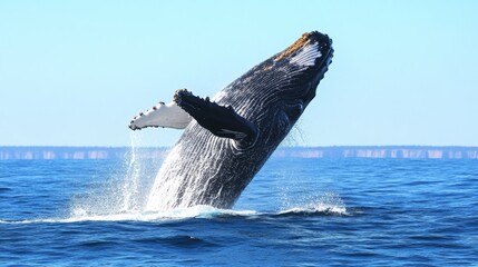 Whale breaching and splashing ocean waters nature photography marine environment close-up view...