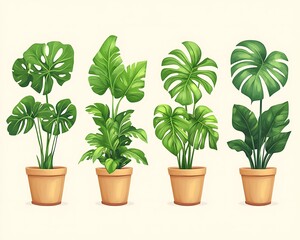 Obraz premium Indoor Monstera Plants Illustration