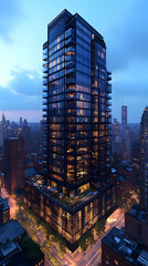 Night Cityscape Modern Building 3D Illustration