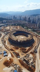 Fototapeta premium Stadium Construction, Aerial View