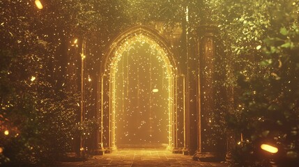 Obraz premium Towering Archway Bathed in Warm Twilight Glow Surrounded by Nature
