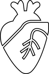 Human anatomical heart icon in black outline design. Heart diagnostic center sign. Ideal for medical, healthcare or biology-related themes and vector illustration isolated on transparent background.