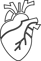 Human anatomical heart icon in black outline design. Heart diagnostic center sign. Ideal for medical, healthcare or biology-related themes and vector illustration isolated on transparent background.