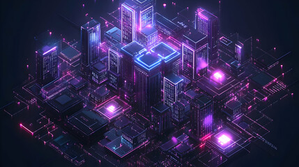 Neon Cityscape 3D Illustration
