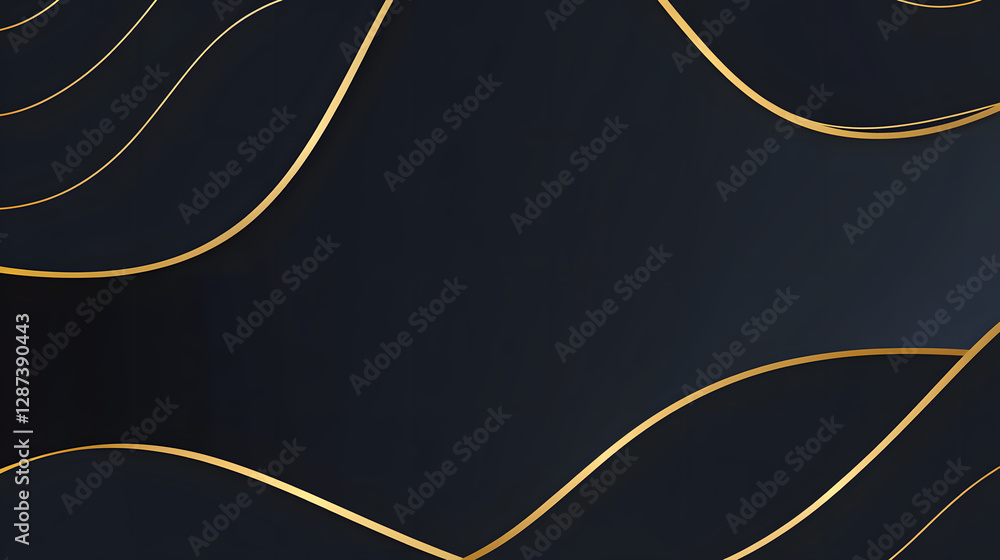 Aufkleber black and gold background with wavy lines abstract design for modern art and digital use