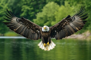 Fototapeta premium Majestic Eagle in Flight over Water