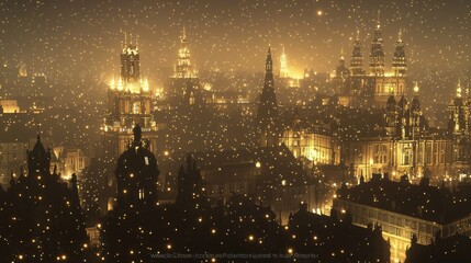 Dazzling Nighttime Cityscape with Glowing Lights and Stars
