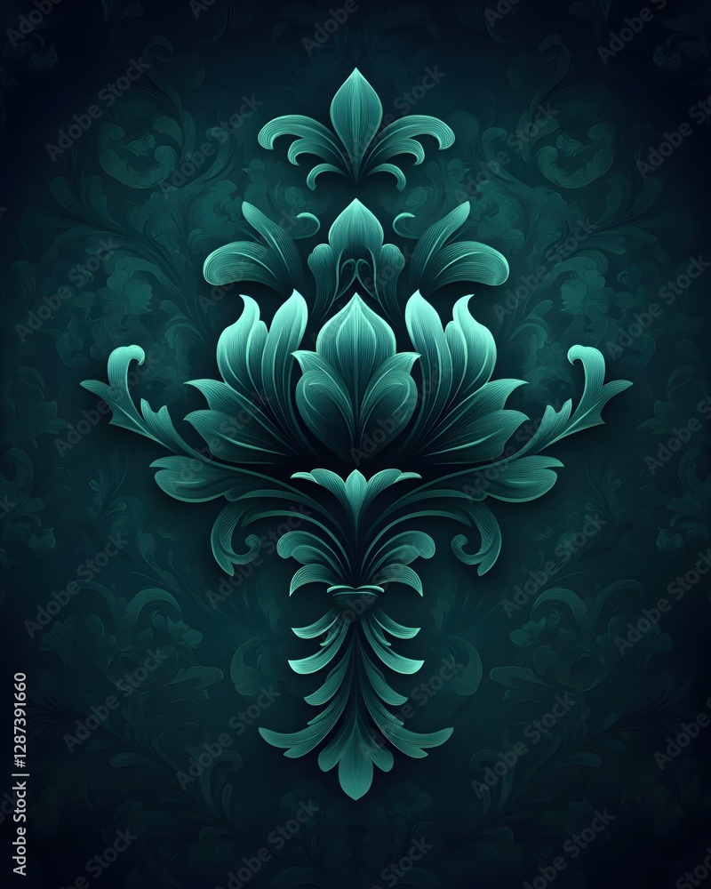 Poster elegant teal damask pattern with floral design creating a luxurious and sophisticated backdrop for c