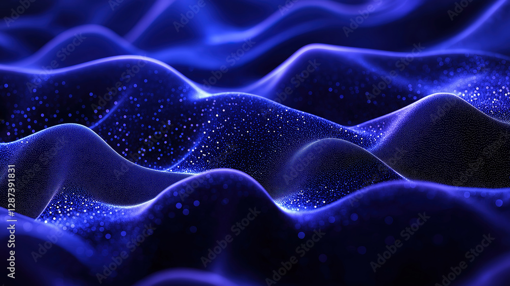 Poster a deep dark blue abstract digital background featuring sparkling light particles and immersive depth