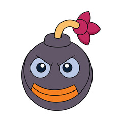 A cartoon evil bomb with glowing red eyes, a sinister grin, and a lit fuse, ready to explode. Its dark metallic body radiates mischief and danger, oozing villainous energy.