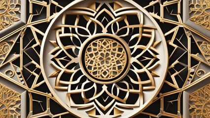 Elegant Persian-inspired Islamic ornament with geometric arabic patterns in a circular ornamental design.