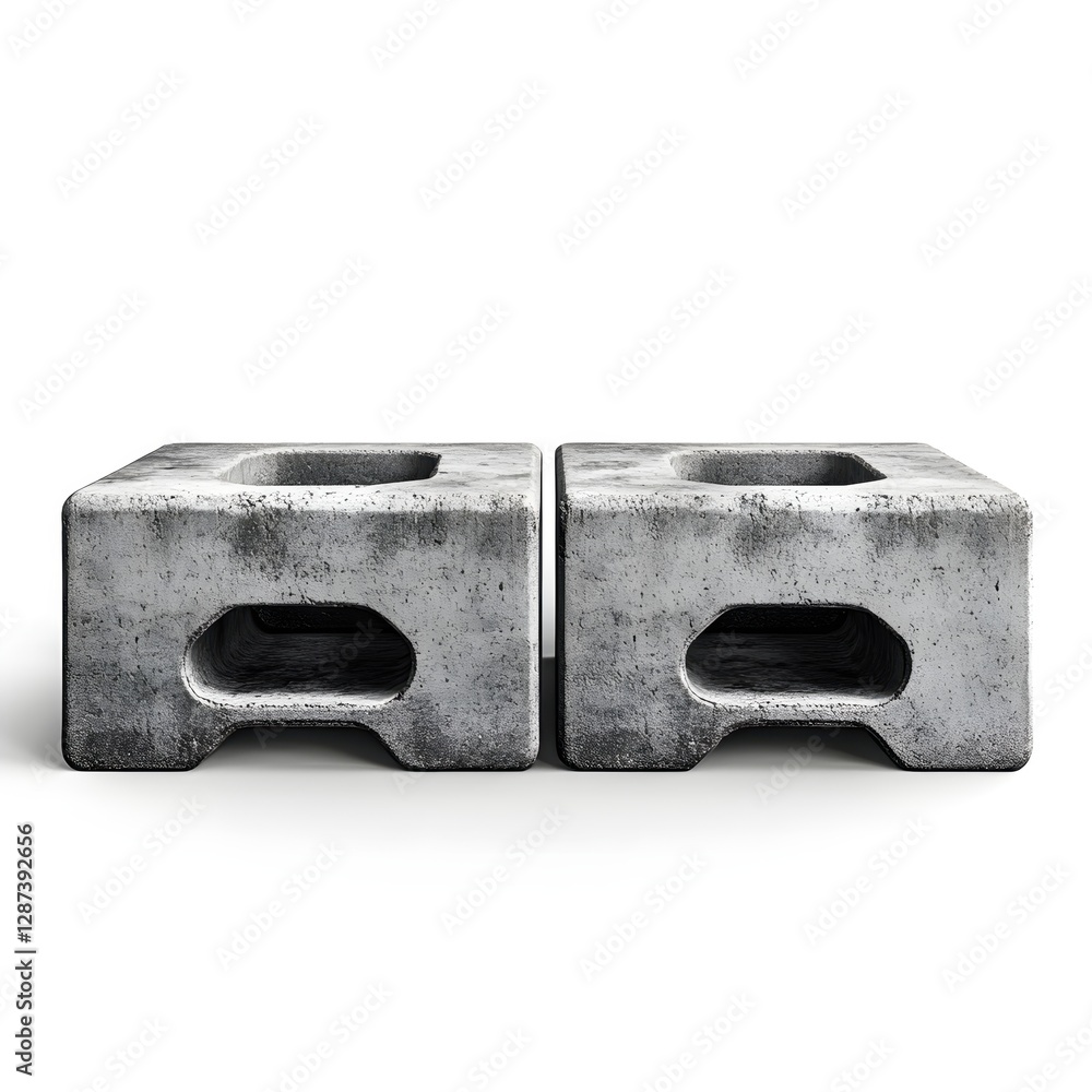 Aufkleber two weathered concrete blocks side by side on a white background casting shadows in a minimalist stu