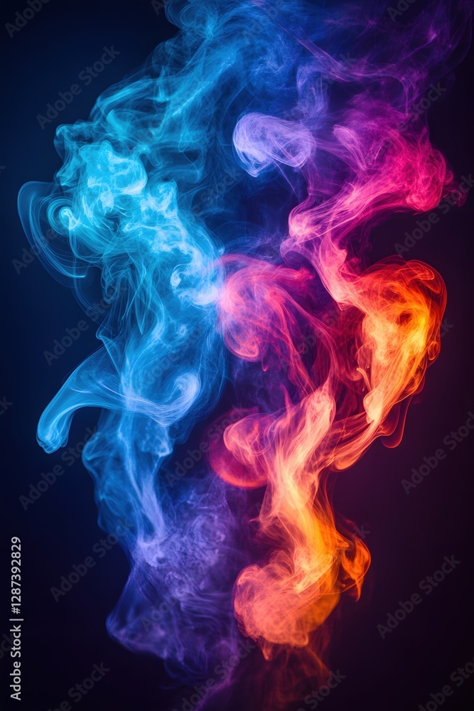 Poster abstract colorful smoke flowing in dynamic motion on dark background capturing energy and artistic e