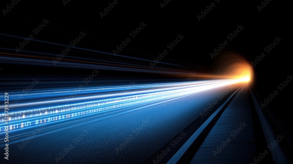Poster light speed motion through digital tunnel with abstract background