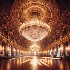 Obraz premium Grand Ballroom Decorated with a Stunning Crystal Chandelier, Elegant Vibe