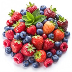 Fresh and Vibrant Mixed Berries - Strawberries, Blueberries, Raspberries, and Mint Leaves