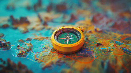An adventure-themed background with a magnetic compass and route pins on a world map for logistics