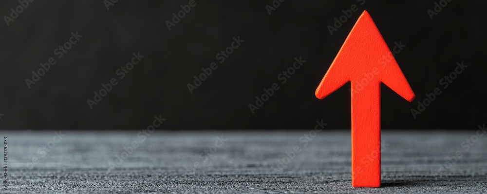 Poster decisions logic execution concept. red upward arrow on a dark background