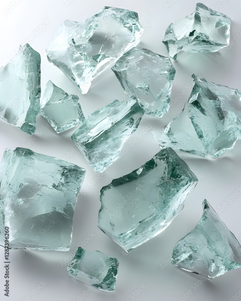 Poster captivating close up of translucent ice rocks on a clean white surface showcasing texture and light 