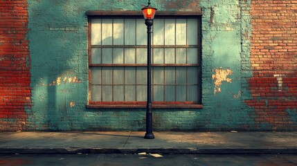 Urban Alleyway Lamp Post, Grunge Brick Wall