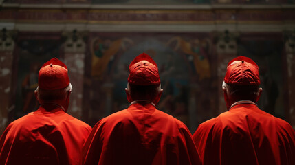 Three Cardinals in Red Robes - Powerful Religious Gathering