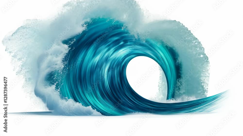 Poster dynamic water wave splashing on white background with captivating blue curl and dramatic motion for 