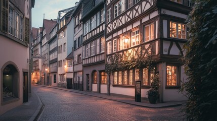 Fototapeta premium Nostalgic Street Corner Scene with Warm Lighting and Cozy Vibes