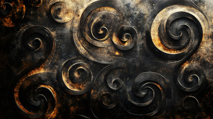 Texture with swirl geometric design on metal corroded color background