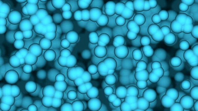 microscopic view of microorganism bacteria or molecules 3d animation loop. Can be used to represent laboratory research, microbiome disease or biochemistry brownian motion