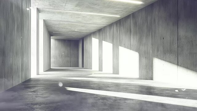 abstract empty modern concrete walls hallway room seamless looping overlay 4k virtual video animation background